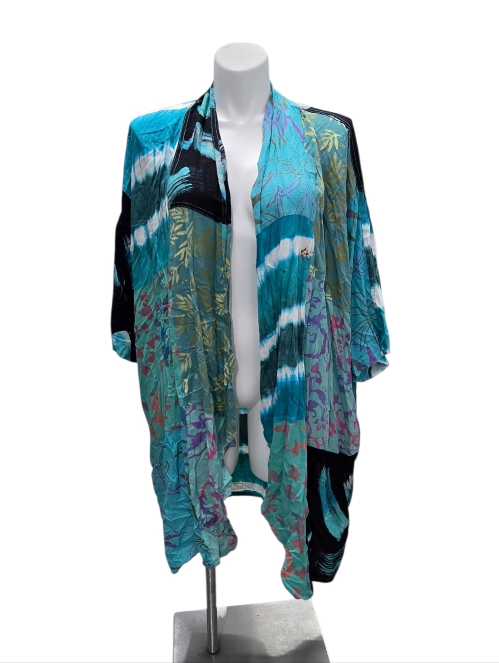 Vintage Wild Thing Of Chico CA Wild Woman OS Vibrant Abstract Kimono Turquoise